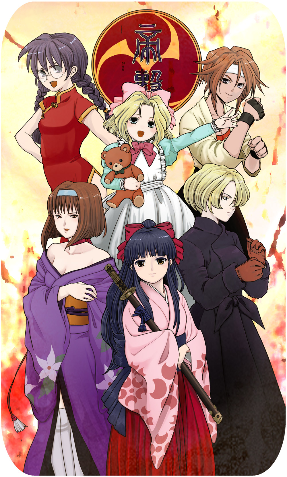 00s, 6+girls, bad_id, bad_pixiv_id, blonde_hair, blue_eyes, bob_cut, bow