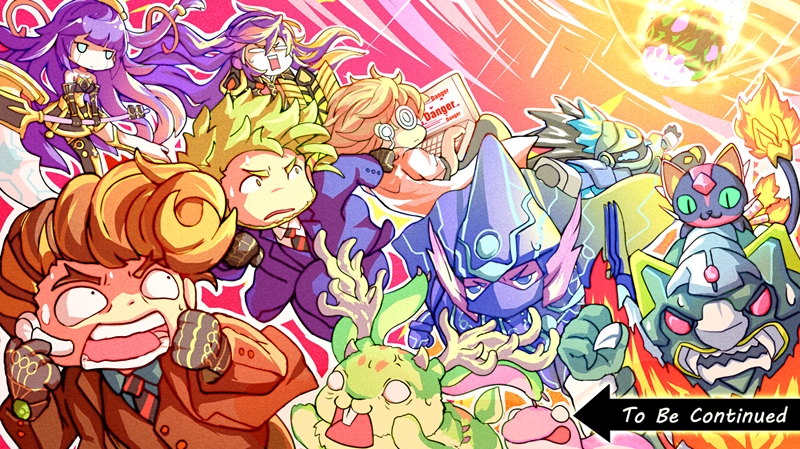 1girl, 4others, 6+boys, cat, chibi, commentary, computer, crystron_halqifibrax