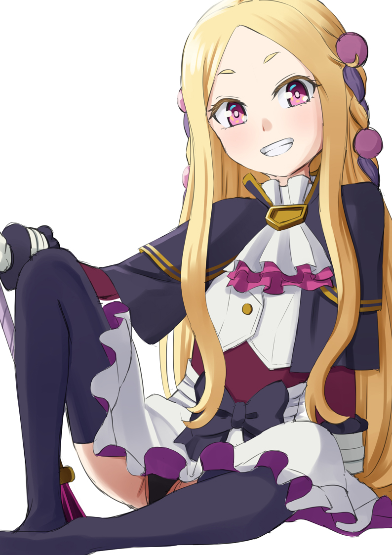 1girl, black_thighhighs, blonde_hair, easy_(aqk7bdqt), grin, long_hair, mahoutsukai_reimeiki, panties