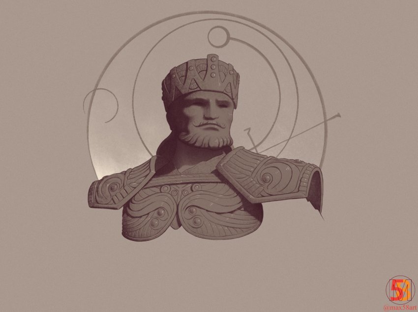 1boy, armor, brown_theme, crown, demon's_souls, full_armor, helmet, max58art