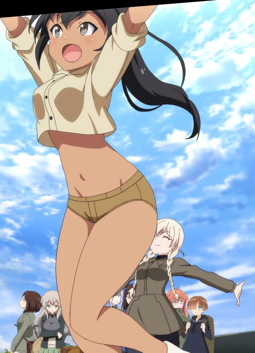 6+girls, absurdres, aila_paivikki_linnamaa, bird, black_hair, blush, breasts, brown_eyes