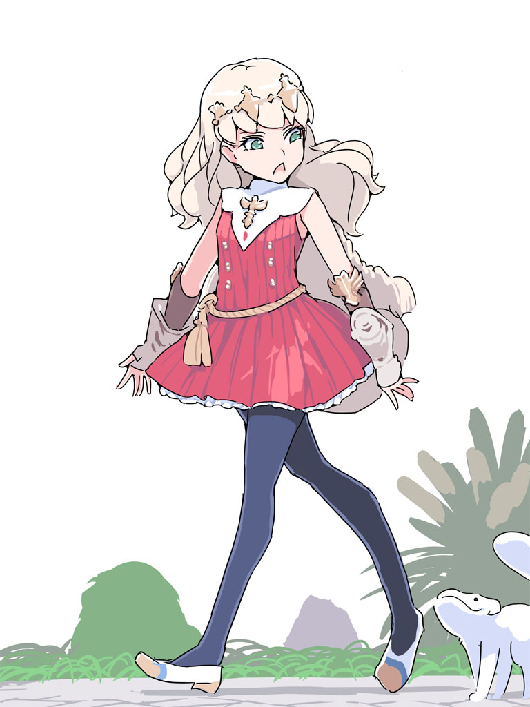 1girl, akinbo_(hyouka_fuyou), animal, another_eden, blonde_hair, blue_eyes, dress, fingerless_gloves