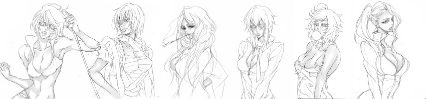 6+girls, awashima, breasts, cleavage, greyscale, highres, hokenshitsu_no_shinigami, large_breasts