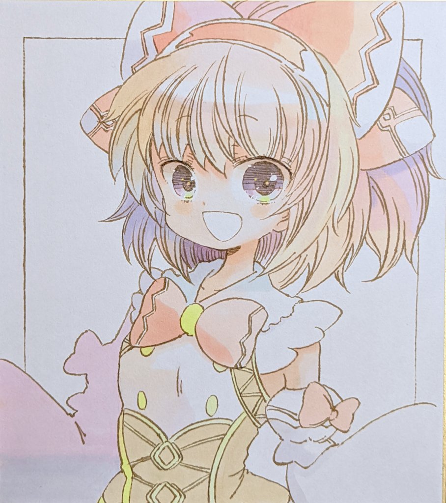 1girl, border, bow, bowtie, brown_hair, buttons, choujigen_game_neptune_sisters_vs_sisters, collared_shirt