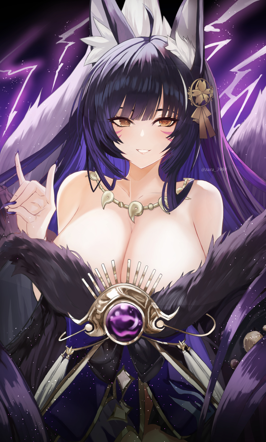 1girl, animal_ear_fluff, animal_ears, azur_lane, bare_shoulders, black_hair, breasts, brown_eyes