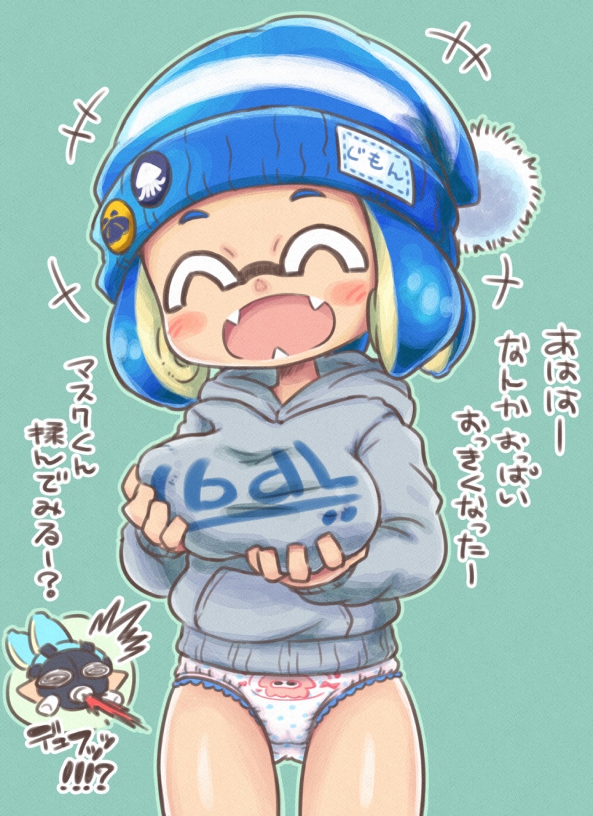 1boy, 1girl, ^_^, aqua_background, aqua_outline, blood, blue_hair, blush