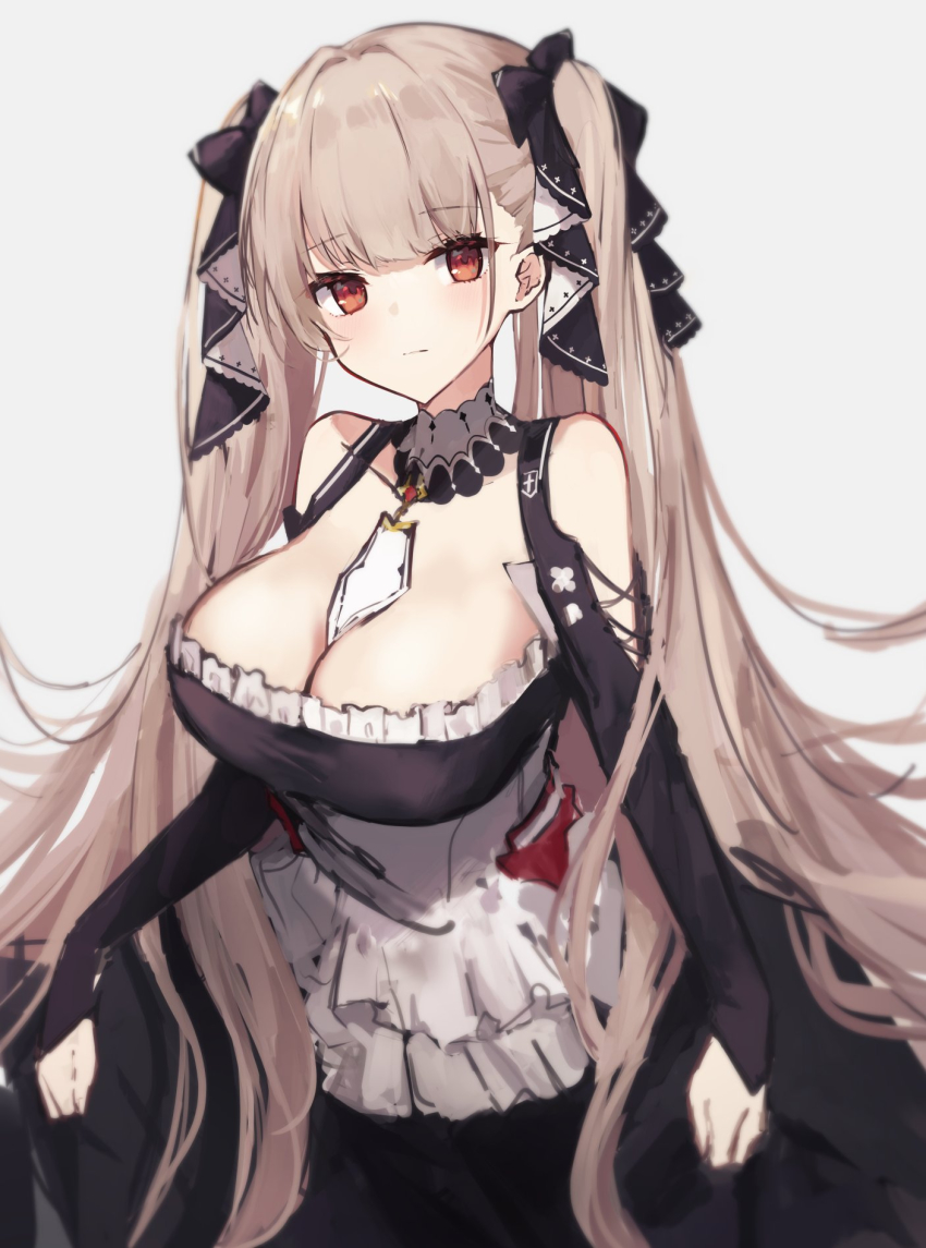 1girl, azur_lane, bare_shoulders, between_breasts, black_dress, breasts, cleavage, clothing_cutout