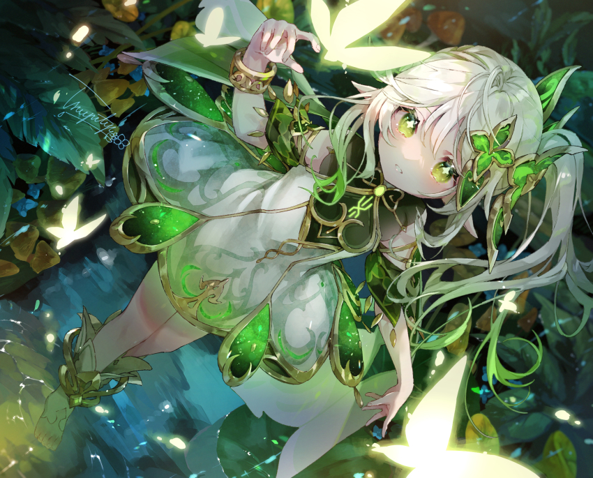 1girl, bracelet, bug, butterfly, cape, cross-shaped_pupils, dress, dutch_angle