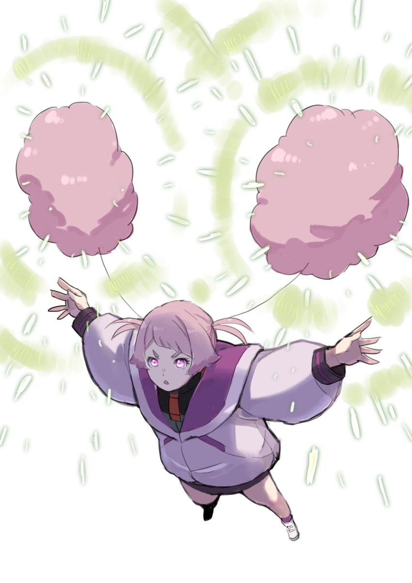 1girl, chuatury_panlunch, flying, gundam, gundam_suisei_no_majo, hanehitsuji_(hitsuzibane), highres, image_sample, pink_hair, solo, twitter_sample, white_background