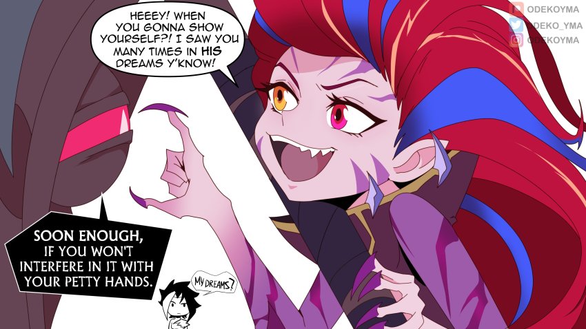 1boy, 1girl, absurdres, alternate_costume, artist_name, bare_shoulders, blue_hair, blush