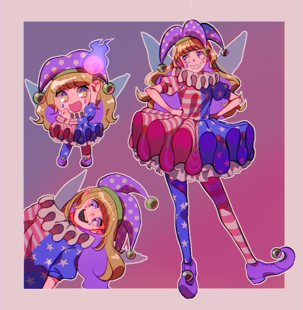 1girl, alternate_hair_color, american_flag_dress, american_flag_legwear, blush, border, brown_hair, closed_mouth