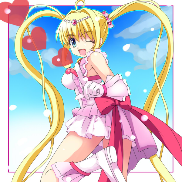 00s, blonde_hair, blue_eyes, boots, gloves, heart, idol, long_hair