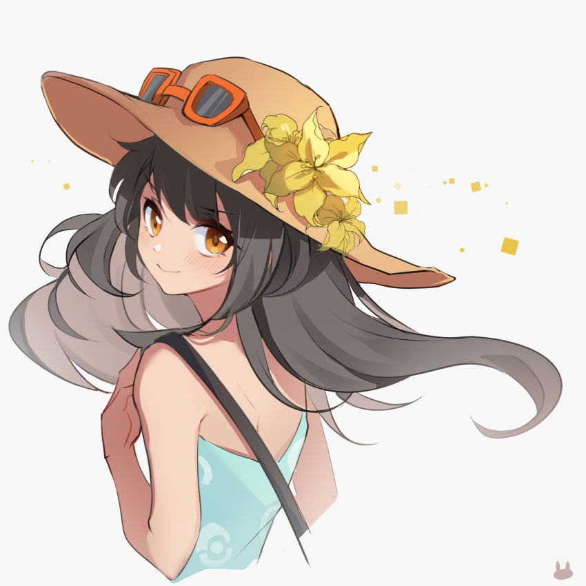 1girl, blush, brown_eyes, brown_hair, brown_hat, closed_mouth, commentary_request, dress