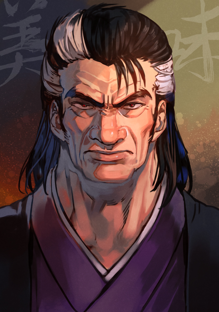 1boy, black_hair, hair_slicked_back, hungry_clicker, japanese_clothes, kaibara_yuzan, kimono, looking_at_viewer