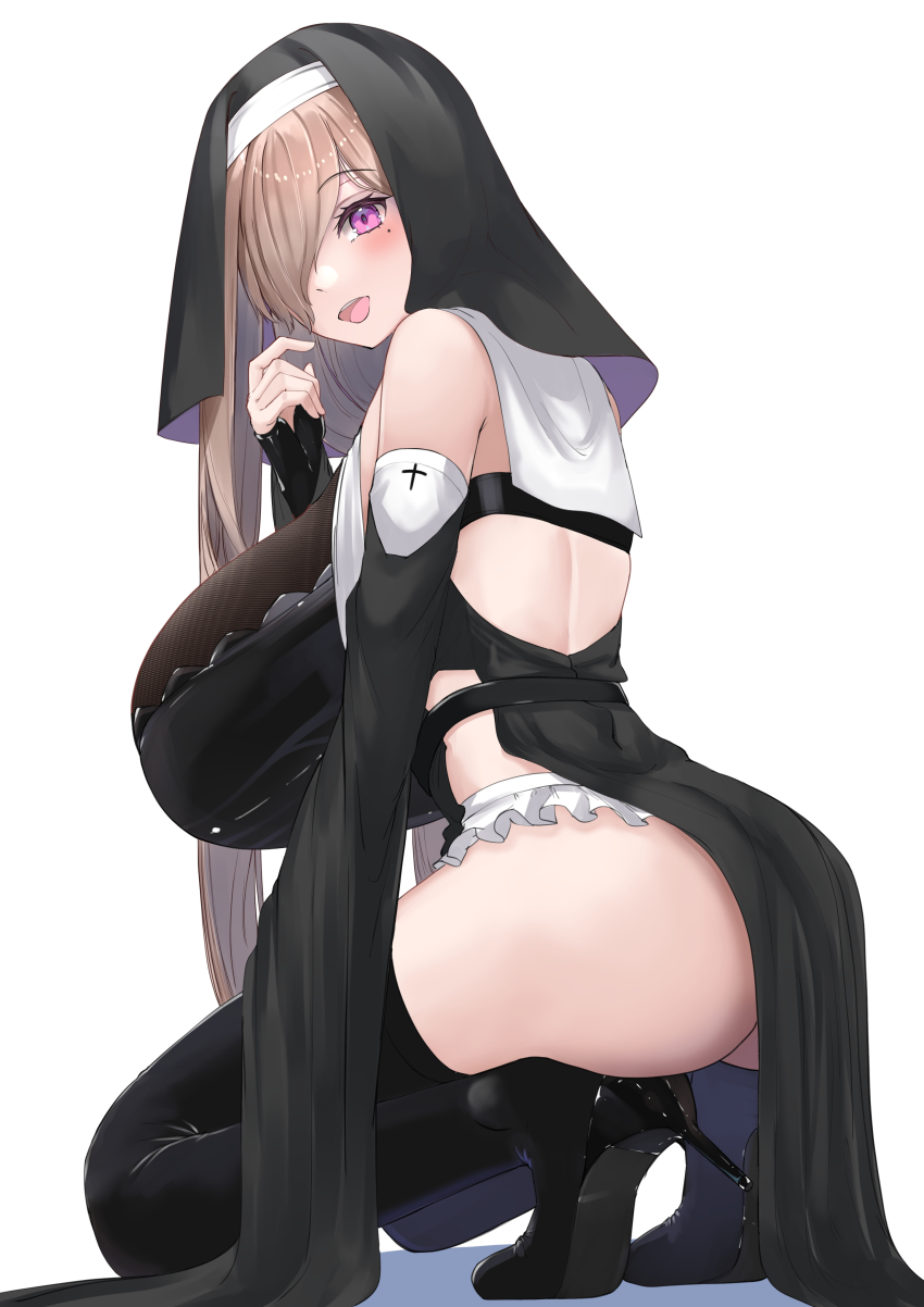1girl, absurdres, amemiya_arikapu, ass, black_boots, black_shoes, black_thighhighs, boots