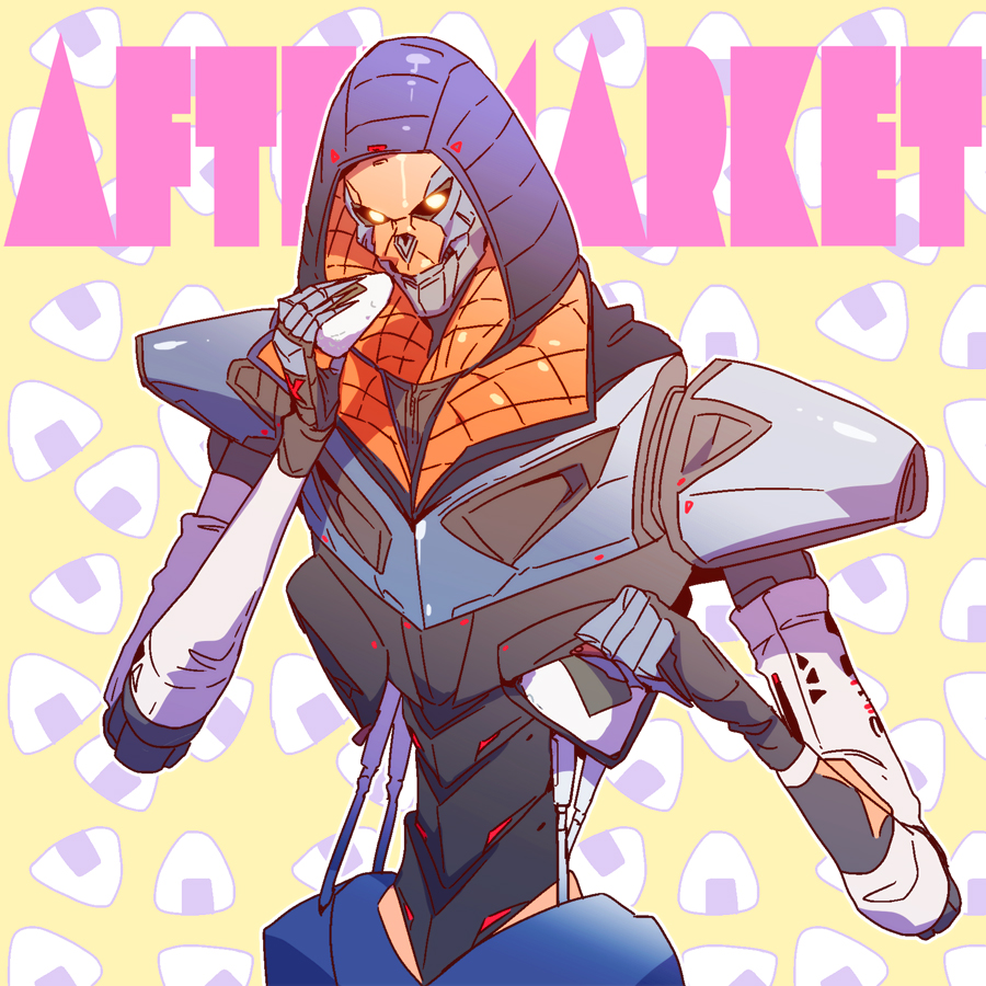 apex_legends, deathproof_revenant, food, glowing, glowing_eyes, holding, holding_food, hood
