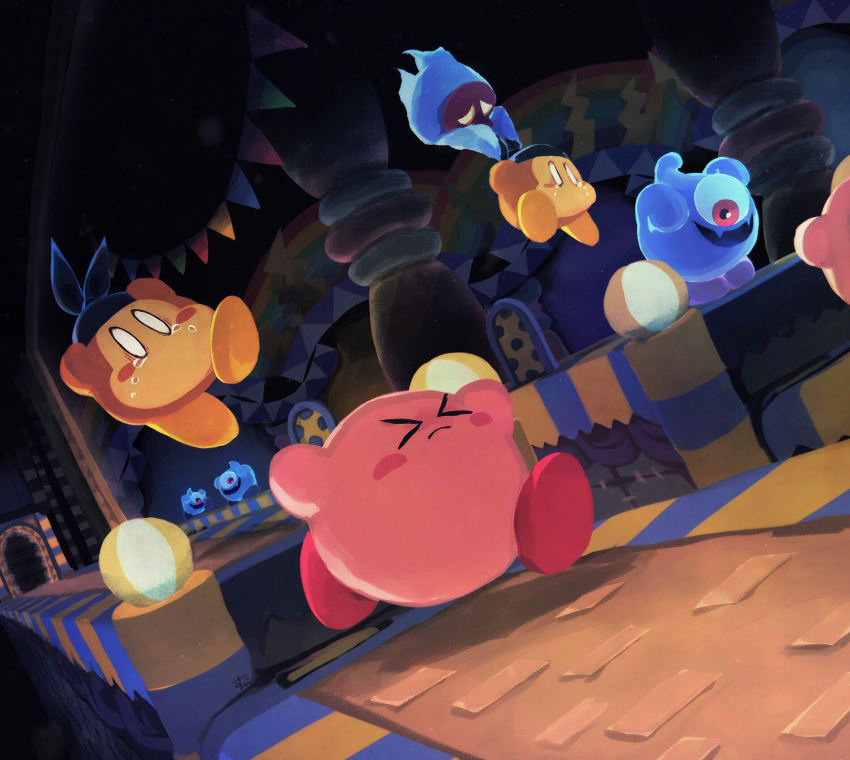 >_<, bandana, bandana_waddle_dee, blue_bandana, character_request, closed_eyes, closed_mouth, crying