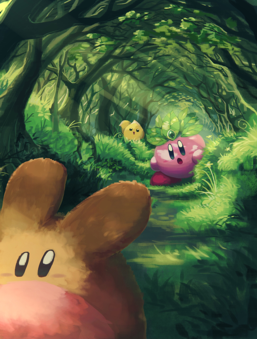 absurdres, chip_(kirby), copy_ability, day, forest, grass, highres, kirby