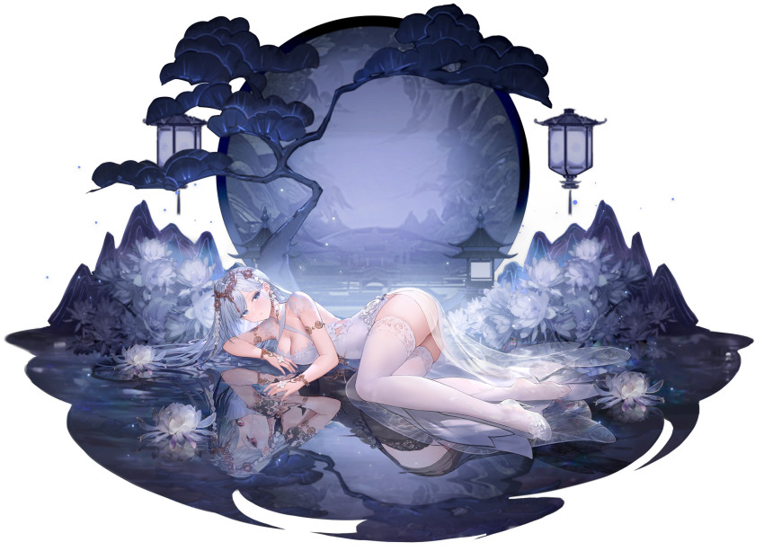 1girl, armlet, ass, azur_lane, black_dress, black_thighhighs, blue_eyes, blurry