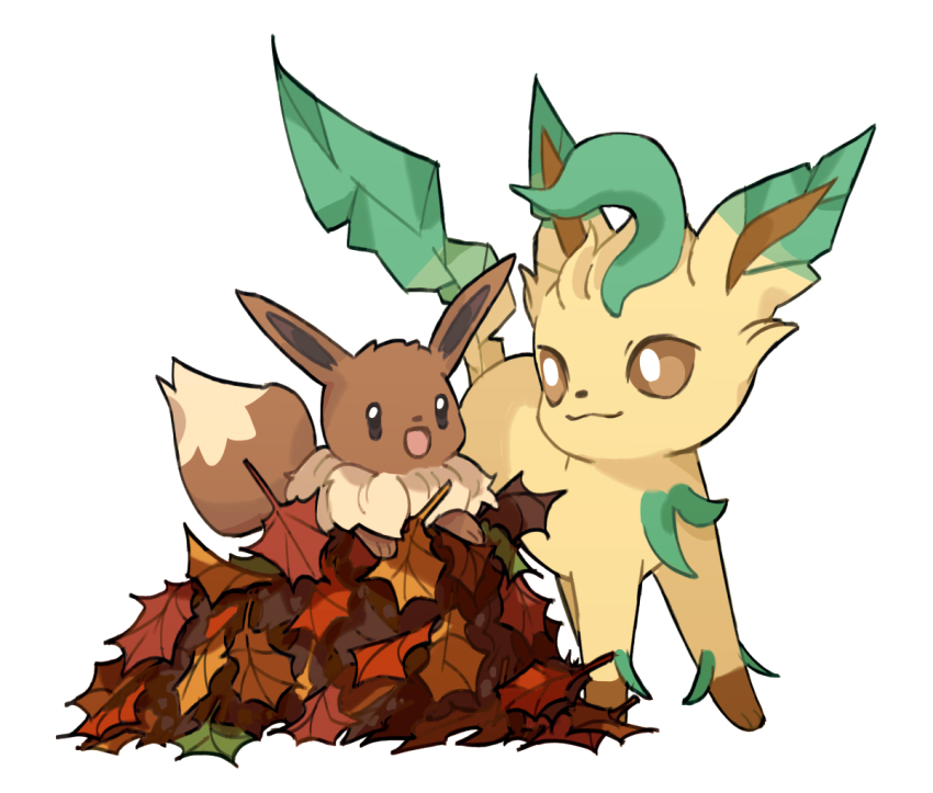 :d, autumn_leaves, black_eyes, brown_eyes, closed_mouth, eevee, gen_1_pokemon, gen_4_pokemon