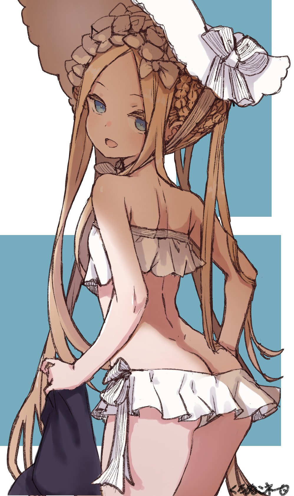 1girl, abigail_williams_(fate), abigail_williams_(swimsuit_foreigner)_(fate), abigail_williams_(swimsuit_foreigner)_(third_ascension)_(fate), ass, back, bare_shoulders, bikini