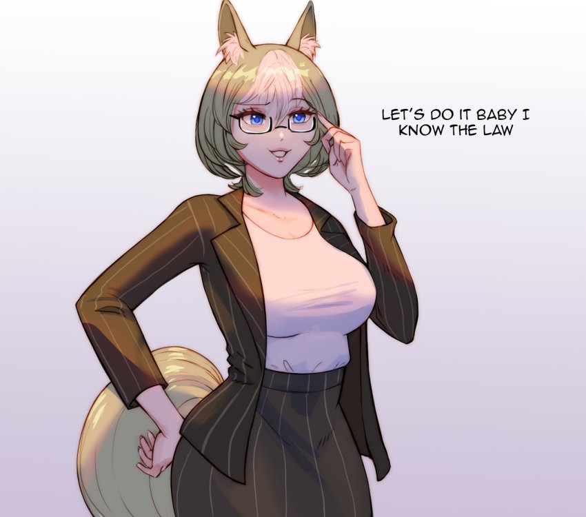 1girl, adjusting_eyewear, animal_ear_fluff, animal_ears, arknights, better_call_saul, black-framed_eyewear, black_jacket