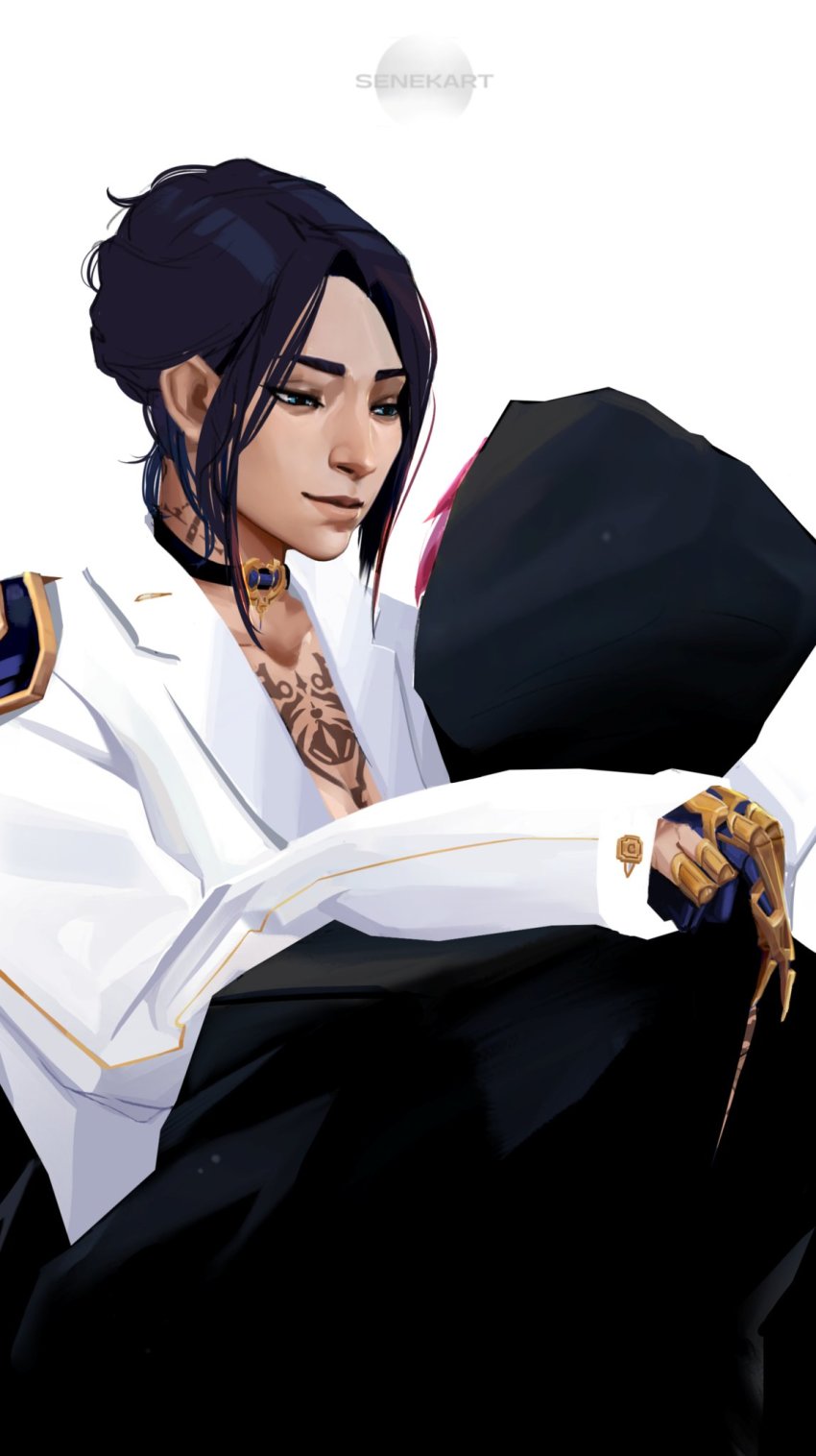 2girls, arcane:_league_of_legends, arcane_caitlyn, arcane_vi, arms_around_neck, artist_name, black_hair, blue_eyes