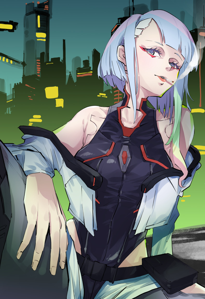 1girl, absurdres, cigarette, cyberpunk, cyberpunk_(series), cyberpunk_2077, cyberpunk:_edgerunners, cyborg