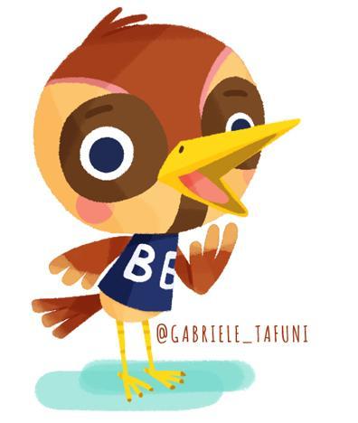 1boy, animal_crossing, gabrielle_tafuni, looking_at_viewer, lowres, nintendo, open_mouth, simple_background, sparro_(animal_crossing), standing, white_background