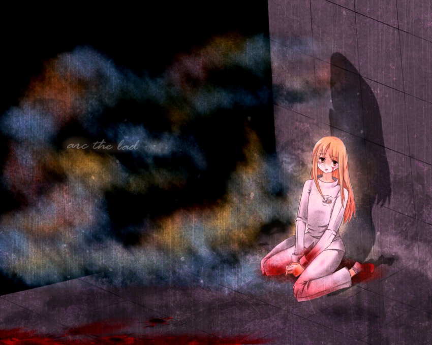 1girl, arc_the_lad, arc_the_lad_ii, bakesen, blonde_hair, blood, brown_eyes, female_focus