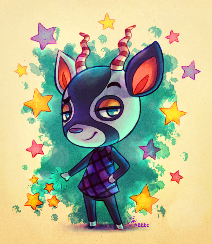 1boy, animal_crossing, argyle_clothes, argyle_shirt, deer, ellie_horie, green_background, hand_on_own_hip
