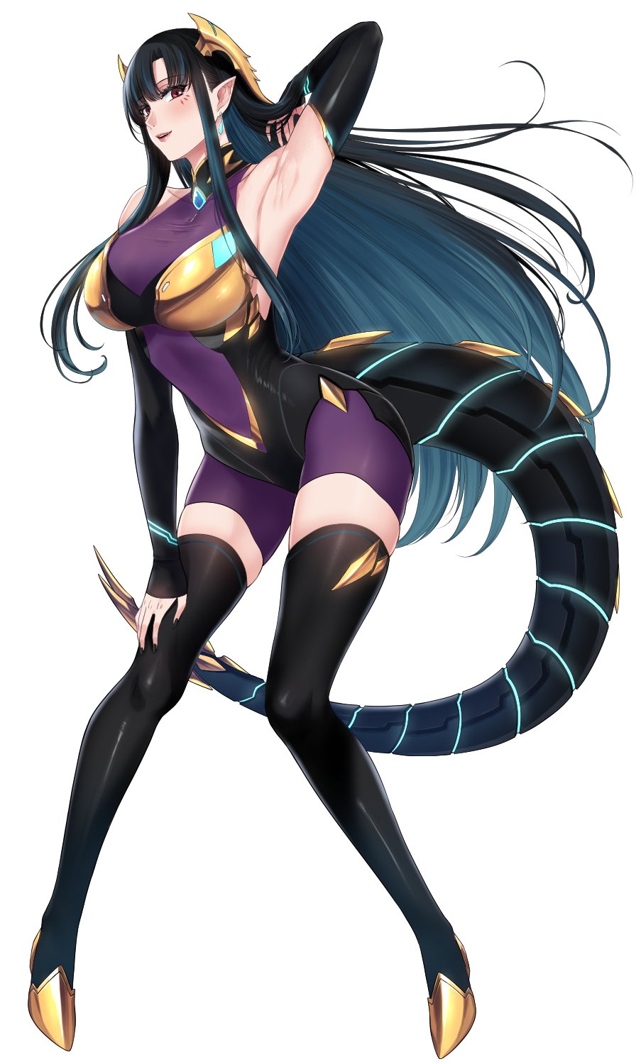 1girl, armpits, black_hair, blush, breasts, character_request, highres, large_breasts