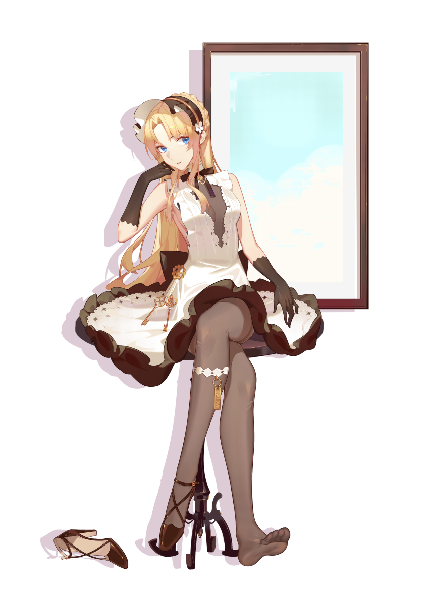 1girl, absurdres, ankle_strap, azur_lane, black_gloves, blonde_hair, blue_eyes, breasts