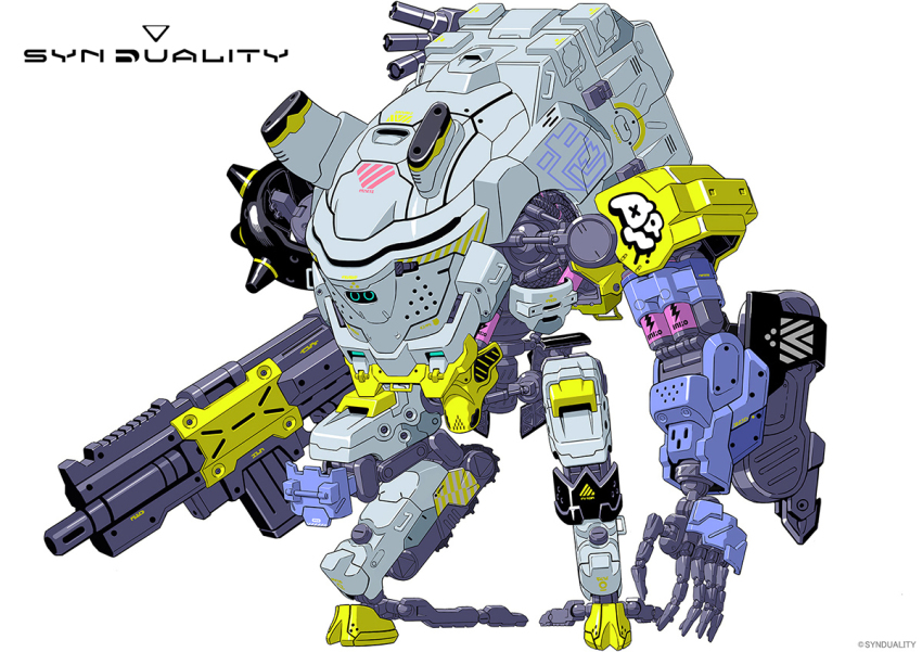 blue_eyes, copyright_name, daisy_ogre, gun, gyoubu_ippei, holding, holding_gun, holding_weapon