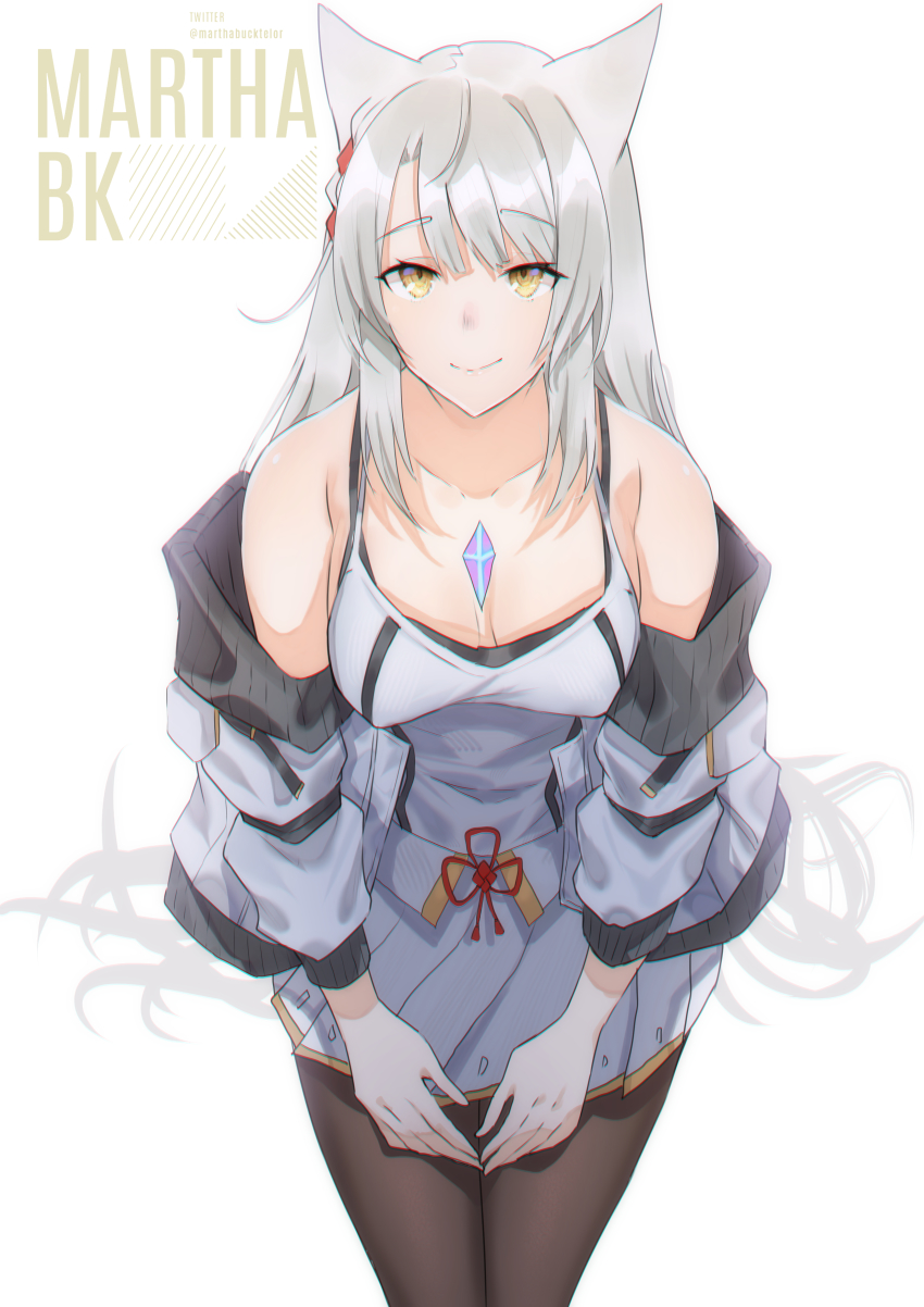 1girl, absurdres, animal_ears, breasts, brown_pantyhose, camisole, closed_mouth, commentary_request