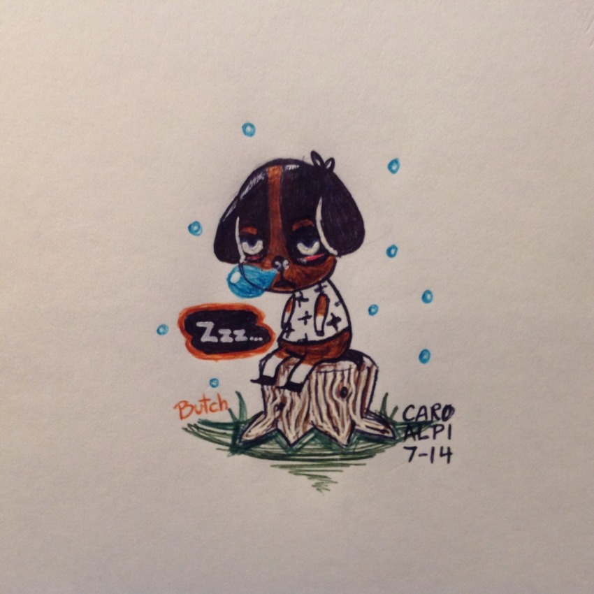 1boy, animal_crossing, butch_(animal_crossing), caroalpi, grass, highres, nintendo, paper_background