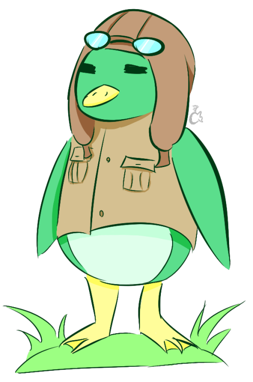 1boy, animal_crossing, aviator_cap, bird, boomer_(animal_crossing), brown_jacket, jacket, nintendo, penguin, simple_background, standing, transparent_background