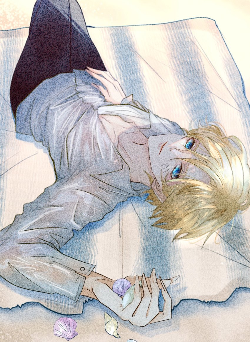 1boy, aeka_(0ameiro0), blonde_hair, blue_eyes, facial_scar, highres, kurda_smahlt, male_focus