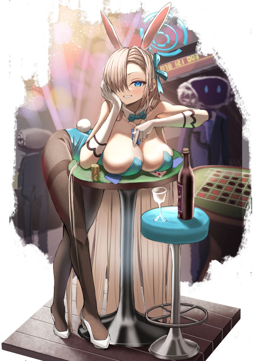 1girl, absurdly_long_hair, absurdres, animal_ears, asuna_(blue_archive), asuna_(bunny)_(blue_archive), azuma_(sospower73), bent_over