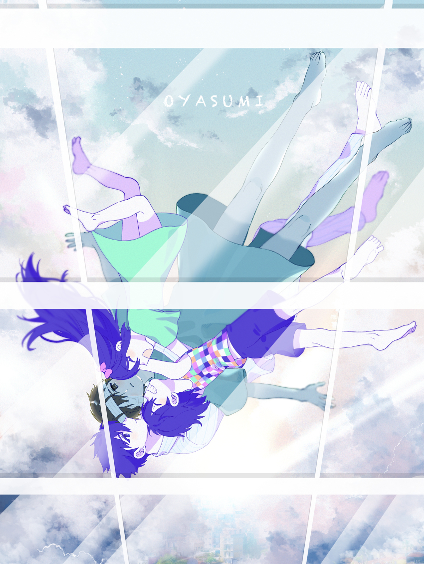 1girl, 3boys, aubrey_(headspace)_(omori), aubrey_(omori), bandaged_head, bandages, black_eyes, black_hair