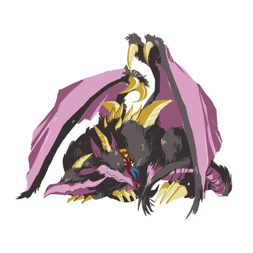 artist_request, big_hair, brown_hair, claws, demon_wings, dragon, dragon_wings, duel_monster