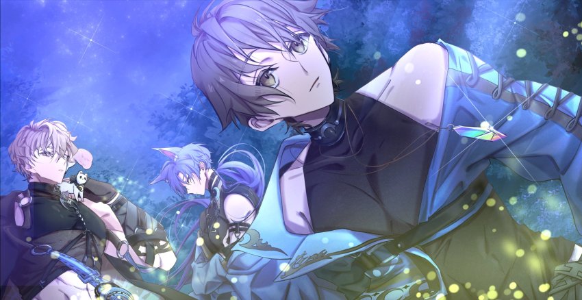 3boys, animal_ears, bags_under_eyes, brown_eyes, brown_hair, bug, eiden_(astral_duo)_(nu_carnival), eiden_(nu_carnival)