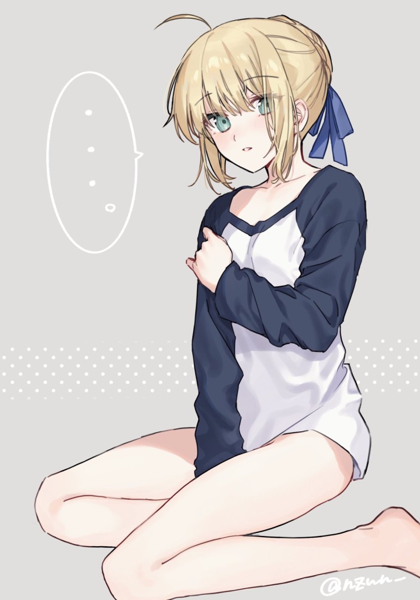 ..., 1girl, ahoge, alternate_costume, artoria_pendragon_(fate), blonde_hair, blue_ribbon, blush