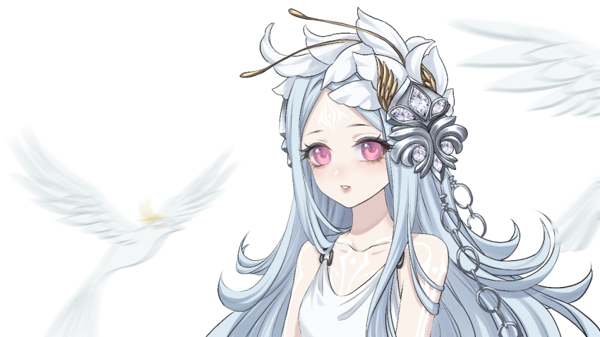 1girl, bird, blue_hair, breasts, burst_witch, chain, character_request, commentary_request