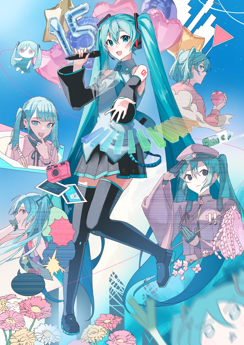 6+girls, 6o2_(rokumaruni), absurdres, aimaina, anniversary, apple, aqua_eyes, aqua_hair