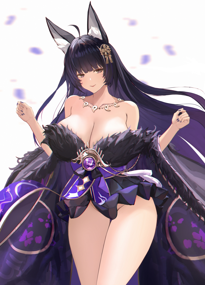1girl, absurdres, animal_ears, azur_lane, bare_shoulders, black_hair, bottomless, breasts