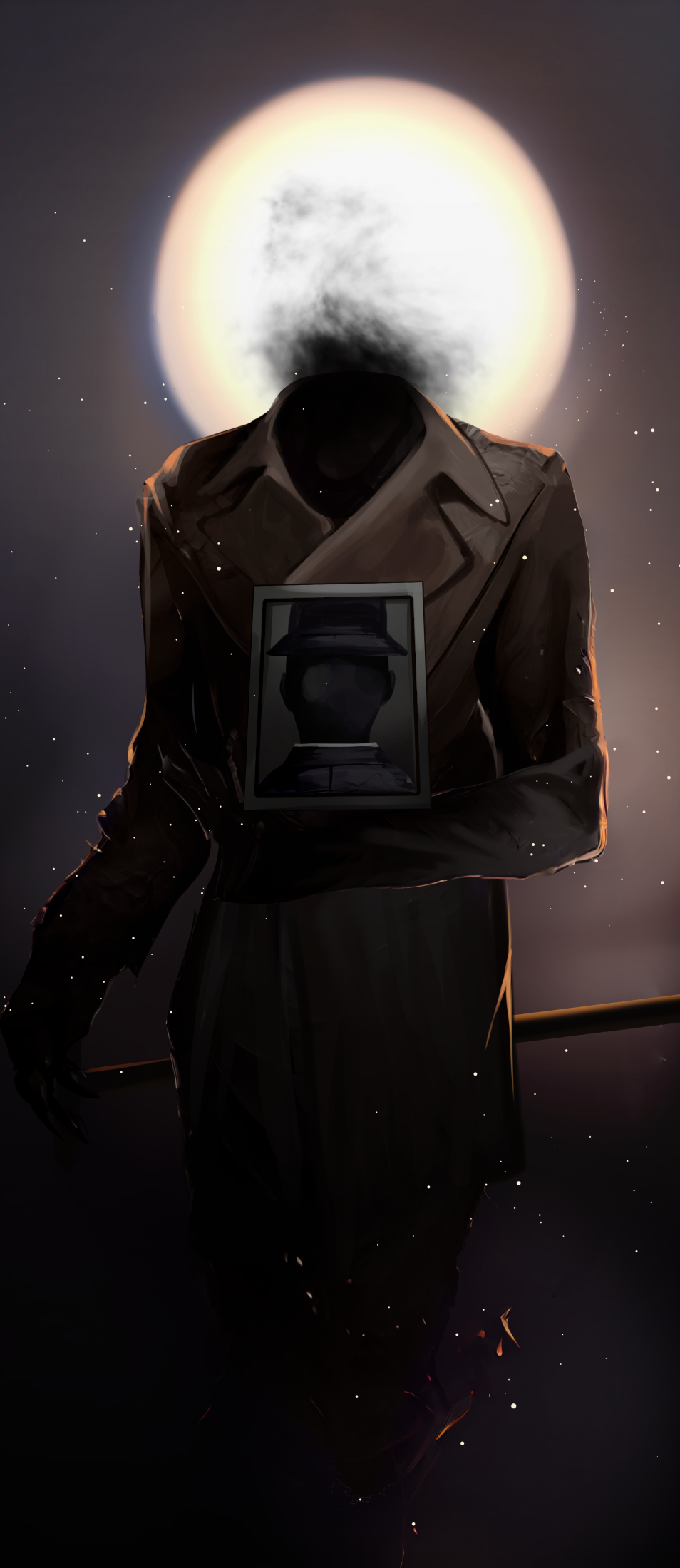 1other, blue_archive, brown_coat, coat, facing_viewer, full_moon, golconda_&amp;_decalcomania_(blue_archive), hat