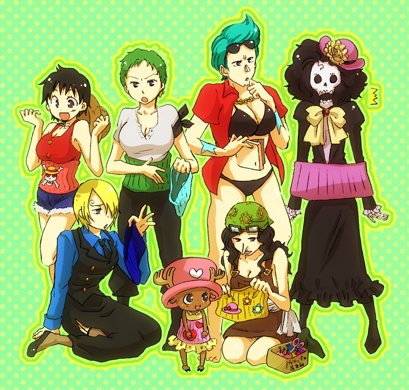 6+girls, antlers, bad_id, bikini, black_bikini, black_hair, black_neckwear, black_pants