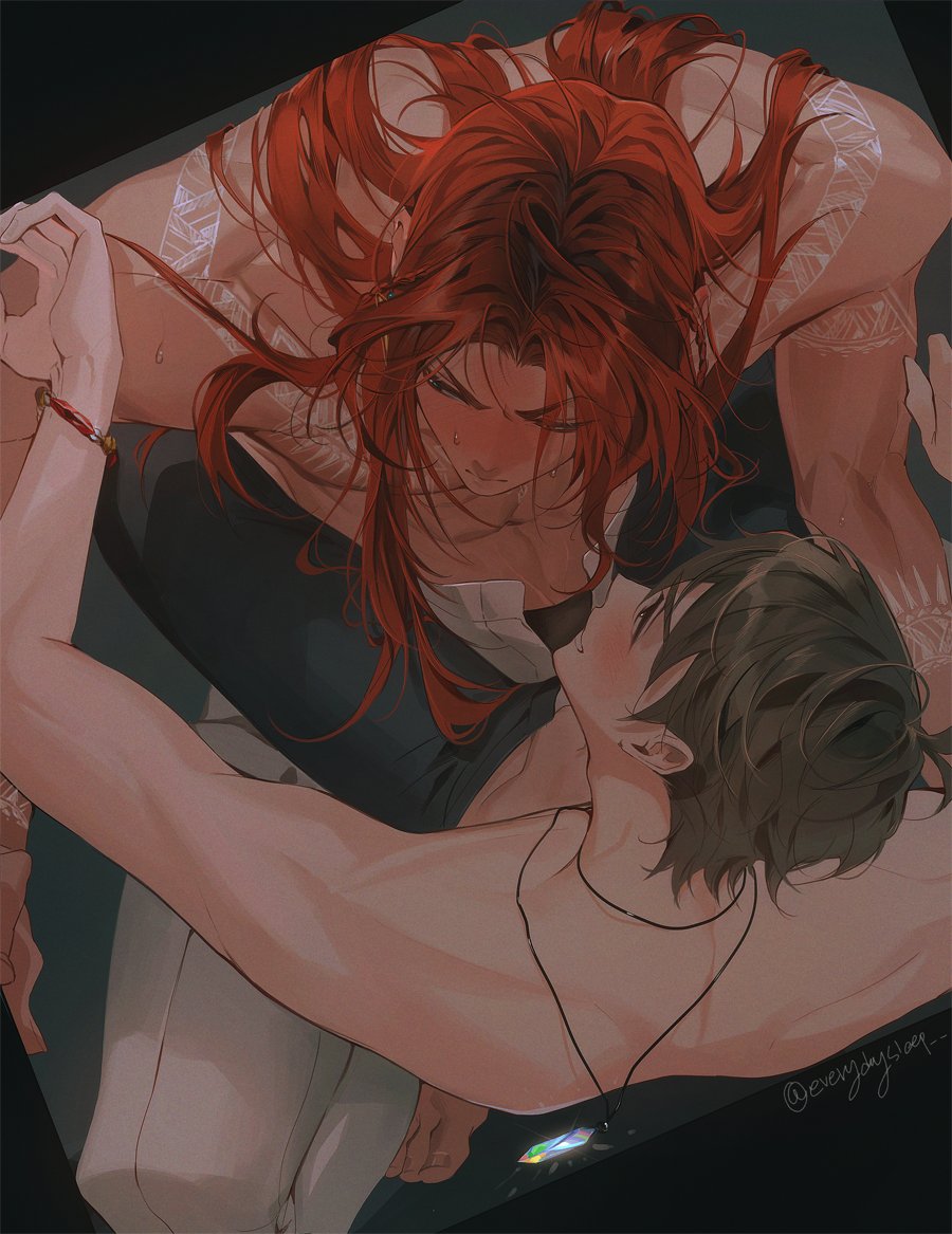 2boys, bodyp, bodypaint, brown_eyes, cus, dante_(nu_carnival), dark-skinned_male, dark_skin