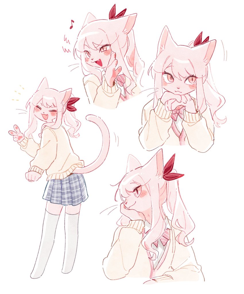 1other, :3, akiyama_mizuki, animal_ears, blue_skirt, blush, bow, bowtie